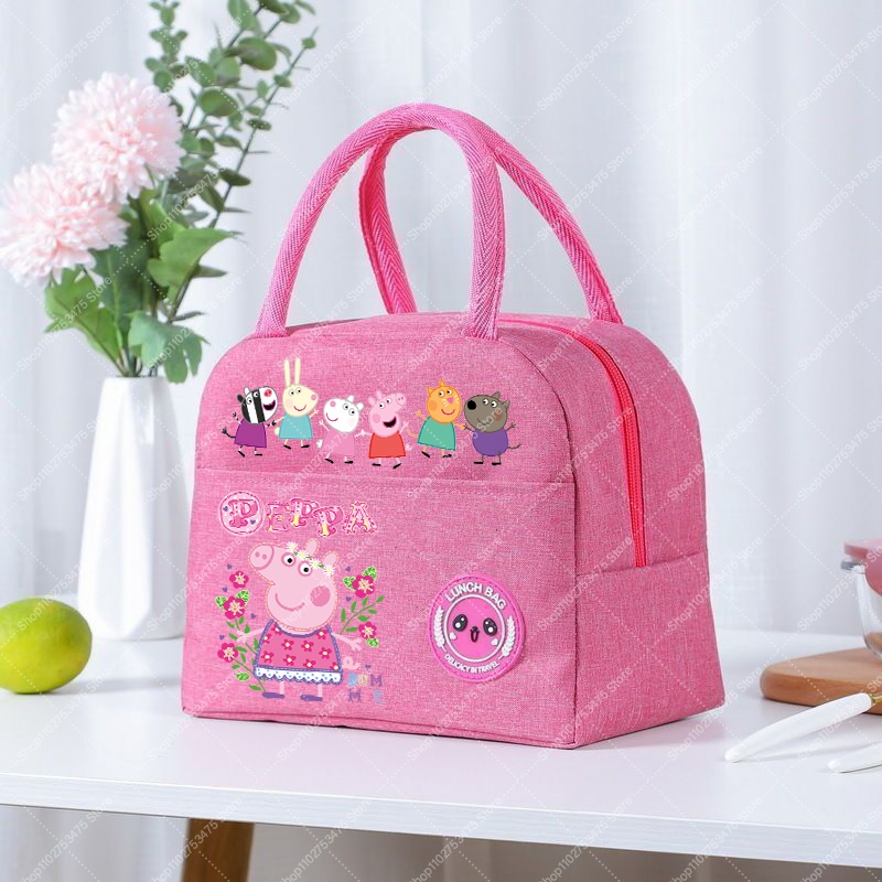 Anime Tote Bag - กระเป๋าใส่อาหารกลางวันลายการ์ตูนน่ารักสำหรับเด็กผู้หญิง ลายเป๊ปป้าพิก กระเป๋าถือแบบมีซิป กระเป๋าเก็บความร้อนลายแฟชั่น กระเป๋าเก็บของพิมพ์ลาย ของขวัญ