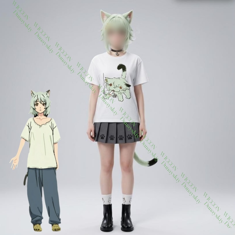 Anime Merchandise T Shirt - เสื้อยืดแขนสั้นลายพิมพ์น่ารัก Chainsmoker Cat Yaniko Satou ผ้าฝ้าย