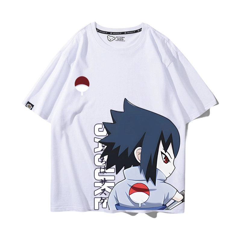 Anime Merchandise T Shirt - สินค้าอนิเมะนารูโตะสำหรับเด็กและผู้ใหญ่ เสื้อยืดแขนสั้นผ้าฝ้ายแท้สำหรับนักเรียน ลายซาสึเกะ นารูโตะ เสื้อยืดทรงหลวม